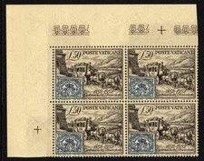 Vatikan 1952 Nr.188 A Postkutsche 4er BLOCK ECKE ** postfrisch MNH Vaticano