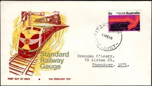 Estampilla de riel de calibre estándar de Australia 1970 5c dirigida por Royal FDC, GC - Imagen 1 de 1