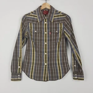 Levis Girls Size M 11-12 Years Brown Yellow Checked Pearl Snap Button Up Shirt - Bild 1 von 10