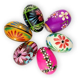 Pisanki Hand Painted Wooden Traditional Polish Medium Easter Eggs6Units Assorted - Picture 1 of 1