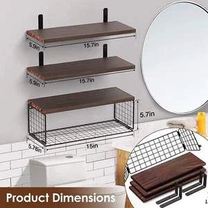 Set of 3 Wall Mounted Wood Floating Shelves Book Shelf DIY Bathroom Bedroom - Picture 1 of 15