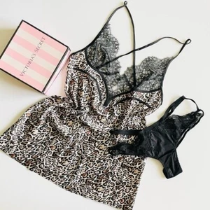 MEDIANO Victoria’s Secret Animal Print Satén Slip Lencería Conjunto Bragas Descaradas - Imagen 1 de 6