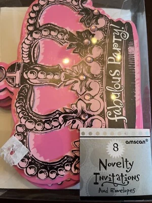 Pink Invites Invitations 8 ct Diecut Crown with Gems Fabulous Party Supply NIP - Image 1 of 3