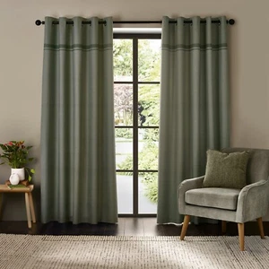 Coppia di tende Catherine Lansfield Melville con occhielli ad anello completamente foderate verde - Foto 1 di 10