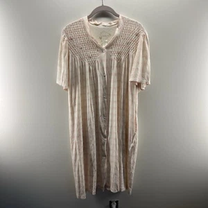 Vintage Aria Nightgown Womens Medium Cotton Pink Plaid Rose Appliques S/S Snap - Picture 1 of 7