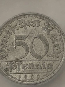 1920 A Germany Weimar 50 Pfennig KM# 27 damaged ms60 icg - Picture 1 of 10