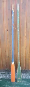 GREAT VINTAGE OLD Set 2 Odd Different Oars 84" Long Boat Wooden Paddles - Picture 1 of 3