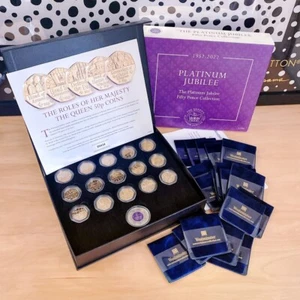 1952-2022 The Queens Platinum jubilee gold Plated 50p collection Limited Ed - Picture 1 of 5