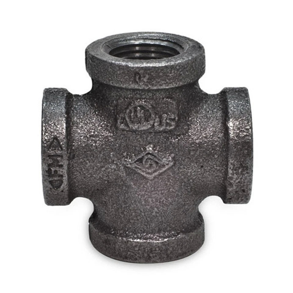 1-1/4" BLACK MALLEABLE IRON CROSS 4-way TEE fitting pipe npt - Image 1 of 1