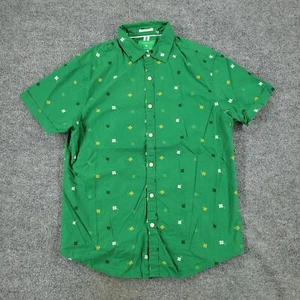 Denim & Flower Button Shirt Men's Medium Green Clover AOP Graphic Short Sleeve - Picture 1 of 12