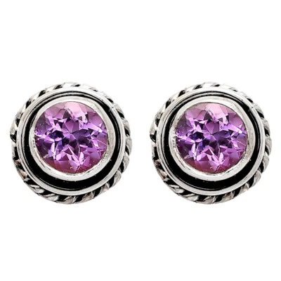 Round Gemstone Silver Stud Earrings – Amethyst, Citrine, Garnet, Topaz DGE1067 - Image 1 of 3