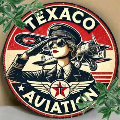 Letrero redondo resistente a la intemperie de aluminio TEXACO AVIATION ESTILO RETRO GARAJE HOMBRE CUEVA GAS Foto 1 de 3