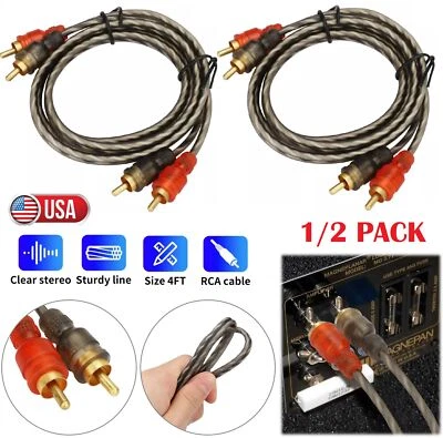 2× RCA Cables 2 Channel Twisted 4Ft Car Audio Shielded Interconnect Amp Wire US - Image 1 of 4