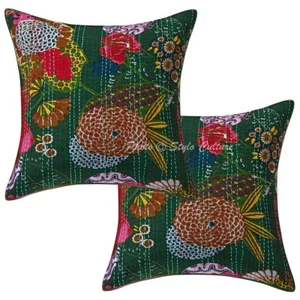 Pillow Cover Handcrafted Indian Kantha Decor Car Sofa Cushion Case 16 x 16 in - Picture 1 of 5