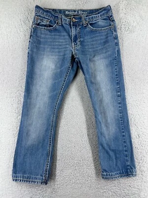 Pantalones de mezclilla para mujer Request Jeans 32 azul recto desgastado bordado 31x26 Foto 1 de 4