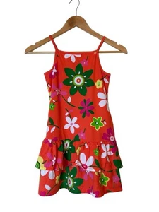 Faded Glory Girls Dress Size M 7-8 Orange Hawaiian Floral Sleeveless Raffles - Picture 1 of 5