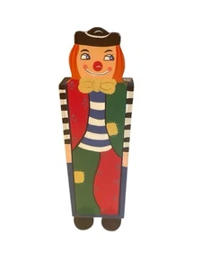 Vintage Holz 10" Clown Bleistift Box Schmuck stehend Regal Dekor Spielzeug - Bild 1 von 6