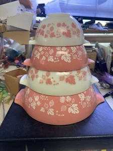 VTG Pyrex 444 443 442 441 Pink Gooseberry Set Cinderella Nesting Bowl Mixing - Picture 1 of 23