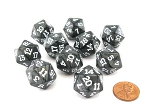 Pack of 10 D20 20mm Koplow Games Pearl Dice - Charcoal - Picture 1 of 2