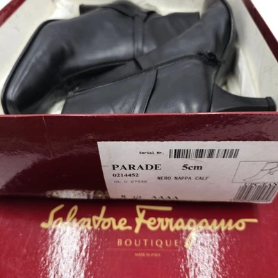 Ferragamo Italia Mujer 8.5 4A Estrecho Negro Cuero Zapatos de Vestir Cremallera Botines Foto 1 de 4