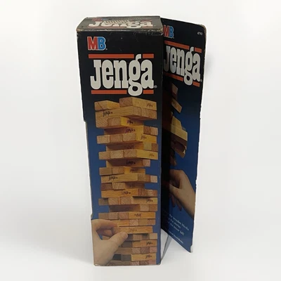 Vintage 1986 Hasbro Jenga Game Classic Wooden Pieces Balanced & Stacked - Image 1 of 4