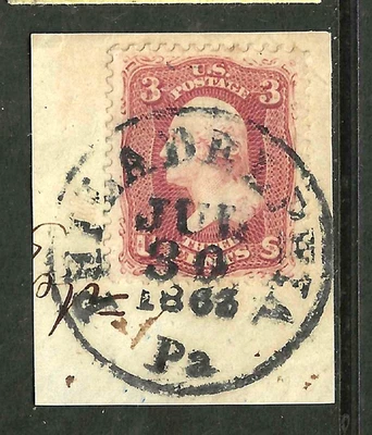 Sc #65 JUL 30 1863 Philly Cancel 3 Cent Washington 1861-2 Civil War US 60B11 - Image 1 of 2