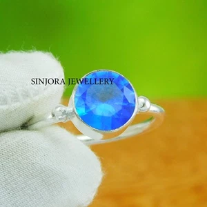 Anillo de regalo hecho a mano de plata esterlina 925 con piedras preciosas de topacio azul talla 5 a 13 de EE. UU. - Imagen 1 de 4