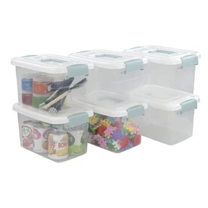 6-pack 6 Quart Clear Plastic Small Storage Box Bins with Handles/Latches/Lids - Picture 1 of 7