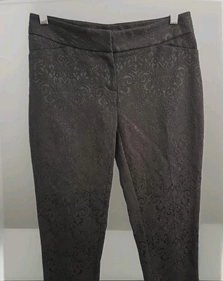 Alfani black Paisley Textured Dress Pants Womens 4 Floral Satin Embroidered EUC - Image 1 of 4