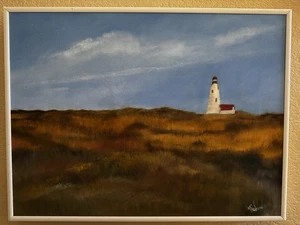 Pintura al óleo vintage de Marge Shaheen FARO costa este cacao playa artista - Imagen 1 de 13