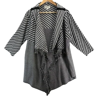 Norm Thompson 开放式开衫黑色白色条纹毛衣女式大号 — 第 1/4 张图片