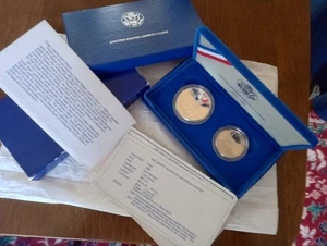 1986 S Ellis Island/Liberty PROOF 2 Coin Set - Silver Dollar & Half Dollar + COA - Picture 1 of 7