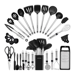 Kitchen Utensil Set Nonstick Cookware Stainless Steel Spatula Silicone Cooking - Picture 1 of 7