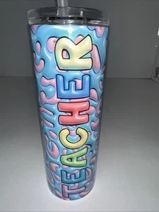 3D Multi-Color 20oz. Puffy Teacher Skinny Sublimation Tumbler - Picture 1 of 5