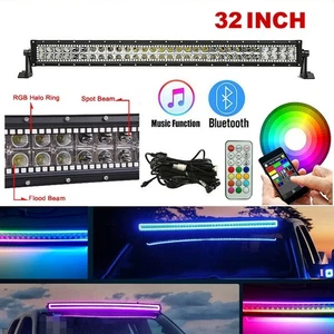 180W / 32'' RGB Chasing Halo Ring LED Light Bar for Truck Offroad ATV APP+Remote - Foto 1 di 13