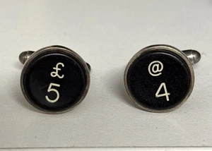 Vintage Authentic Typewriter Key Cufflinks 4 & 5 Black Letters, Stainless Steel - Picture 1 of 3