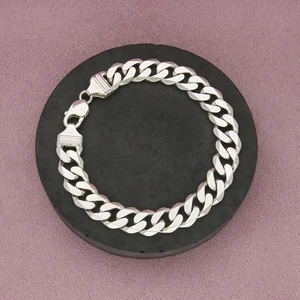 sterling silver mens 11mm cuban chain bracelet size 9in - Picture 1 of 3