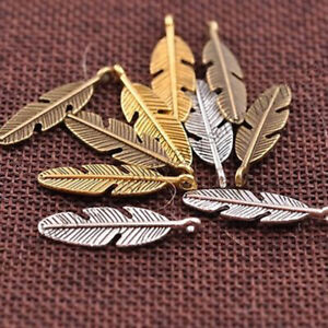 50PCS Charms Feather Leaf 21x6mm Antique Pendants Making DIY Handmade Tibetan UK