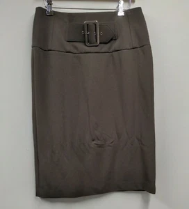 Grace Elements Womens 8 Skirt Brown Pencil Straight Belted Waistband Back Slit - Picture 1 of 12