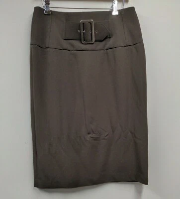 Grace Elements Womens 8 Skirt Brown Pencil Straight Belted Waistband Back Slit  - Image 1 of 4