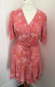 Oliver Bonus Pink Palm Twirl Frill Hem Short Sleeve Mini Dress Size 12 BNWTs - Picture 1 of 8