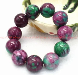 Bezauberndes riesiges natürliches 20 mm rot grün Zoisit Edelsteine rundes Perlen Armband 7,5 Zoll - Bild 1 von 12