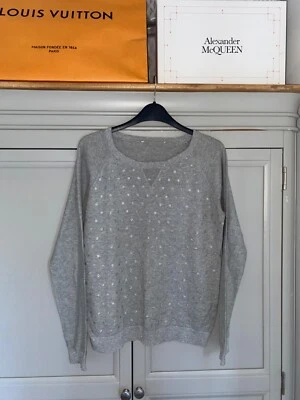 OASIS Silver  Grey Jumper Size 10 Fine Knit Sparkle Glitter Polka Dot Classy Top - Image 1 of 4
