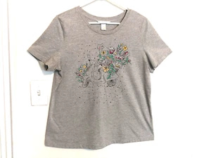 Christopher & Banks Damen Shirt PL grau Fahrrad Blumen Strass Kurzarm - Bild 1 von 5