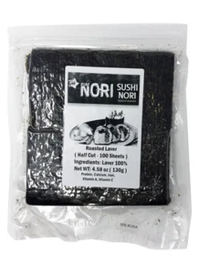 100 Half Cut Sheet Yaki Sushi Nori Roasted Seaweed Roll Wrap Laver 130g (4.58oz) - Picture 1 of 8