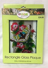 Stained Glass Rectangle Wall Plaque Home & Garden Butterfly Flowers 10 X 15