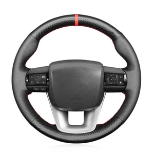 Black Carbon Fiber Leather Car Steering Wheel Cover for Toyota Fortuner Hilux - Picture 1 of 15