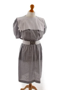 Vintage orig 80er Kleid grau Streifen Kragen CATARINA Taschen S - Bild 1 von 8