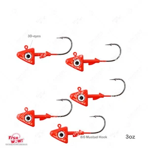 5pcs Fishing 3oz Shad Jig Head 32786 MUSTAD 2x Strong Hook 8/0 Nickel RED - Picture 1 of 6
