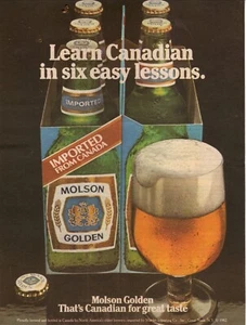 Molson Golden Beer Learn Canadian in Six Easy Lessons 1982 anuncio impreso vintage - Imagen 1 de 1